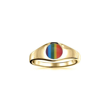 Rainbow Inlay Circle Signet Solid Gold Ring GRI088 - Jewelry